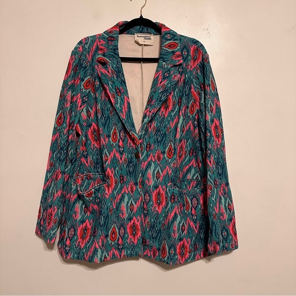 Savanna Jane Kaleidoscope Teal Corduroy Blazer Jacket size 1X - Picture 3 of 8